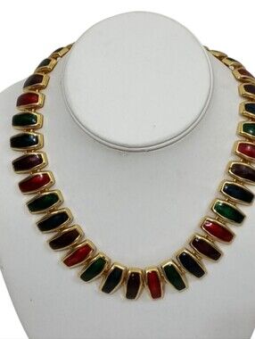 Vintage 90s Women's Multicolored Enamel Colorful Toggle Necklace Chunky No Brand